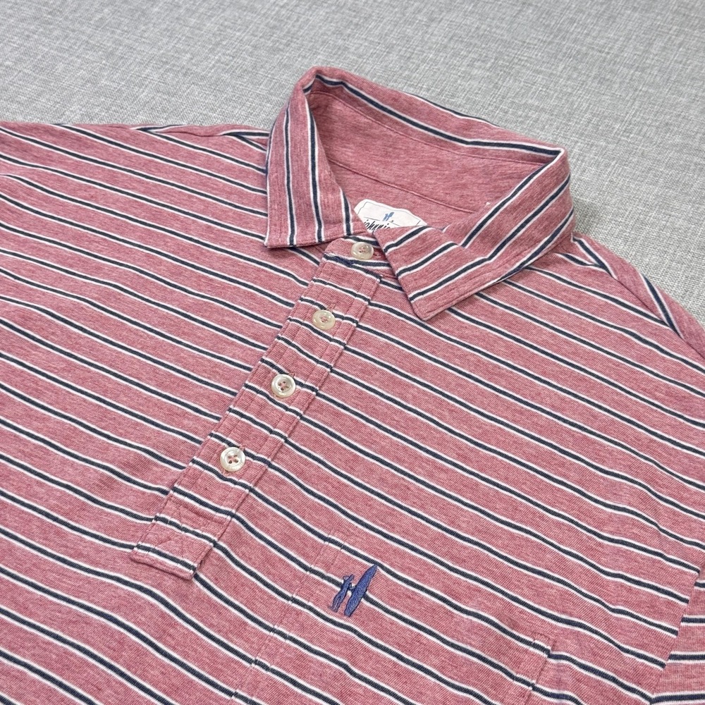Johnnie-O Matthis Performance Polo Shirt Mens M Pink Samba Striped Hangin' Out